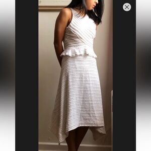 Proenza Schouler Textured Off-White Dress 10 Cotton Silk Peplum Handkerchief Hem